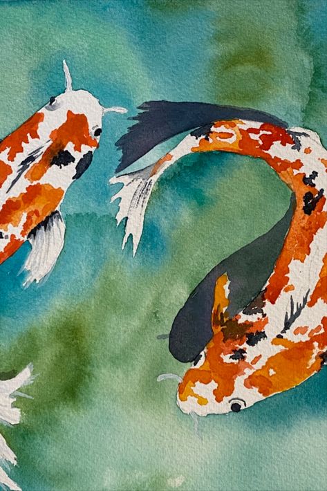 #koipond #watercolorkoi #watercolor #watercolorfish #waterpainting Coy Pond Drawing, Koi Fish Pond Painting Watercolor, Watercolor Art Koi Fish, Koi Pond Watercolor, Koi Fish Watercolor Paintings, Koi Fish Painting Watercolors, Watercolour Koi Fish, Koi Watercolor Painting, Watercolor Art Fish