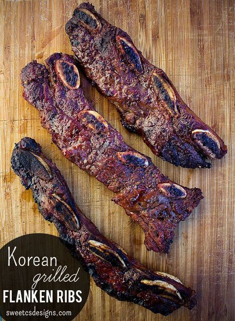 Korean Grilled Flanken Ribs Flanken Ribs, Best Marinade, Korean Grill, Short Ribs Recipe, Ribs On Grill, Summer Grilling Recipes, Grilled Beef, Korean Dishes, Beef Short Ribs