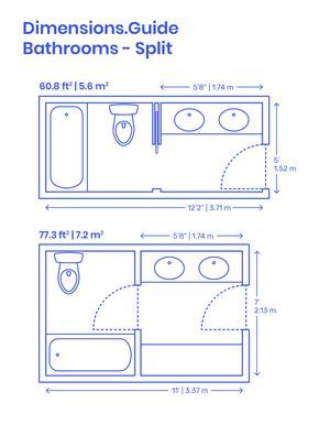 Bathroom Sink Separate From Shower And Toilet, Bathroom With Separate Toilet And Shower Room, Divided Bathroom Layout, Bathroom With Private Shower And Toilet, Separated Bathroom And Toilet, Toilet And Shower Separate From Sink, Two Bathrooms Side By Side Layout, 5x12 Bathroom Layout, Small Primary Bathroom Layout