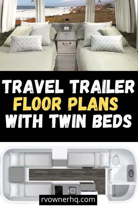 Travel trailer floor plans offer a variety of sleeping configurations, including queen beds, king beds, Murphy beds, and even bunk beds. An RV floor plan that can be challenging to find though, is one that offers twin beds. So to help find all the best twin-bed campers, we created this list highlighting the most popular travel trailer floor plans with twin beds available. Rv Twin Beds Ideas, Travel Trailer Floor Plans, Rv Floor Plans, Two Twin Beds, Small Rv, Rv Trailers, Twin Bed, Murphy Bed, Double Beds