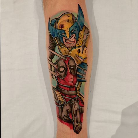 Deadpool, Wolverine, Marvel, Tattoo, Marvel Tattoo, London Cartoon, Comic Wolverine Tattoo, Deadpool Face, Deadpool Tattoo, Deadpool Character, Black Panther Tattoo, Spiderman Tattoo, Duck Tattoos, Comic Tattoo, Panther Tattoo