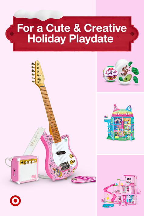 Nothing but the best gift for your little one! Explore Top Toys like Mini Brands Garden Capsule, Barbie Dreamhouse, Gabby's Dollhouse & FAO Pink Electric Guitar. Available at Target. Gift Ideas For Kids, Holiday Party Crafts, Diy Party Games, Top Toys, Barbie Dream House, Cute Patterns Wallpaper, Best Christmas Gifts, Toys For Girls, Diy Party