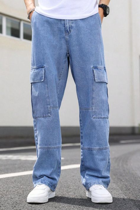 This men's cargo jeans is made of denim and cotton and is very comfortable to wear. It has a waistband that is comfortable and makes you feel comfortable all day long. #men #cargo #jeans #blue Cargo Jeans Outfit, Blue Cargo Pants, Streetwear For Men, Blue Bodycon, Pants Outfit Men, Blue Bodycon Dress, Clothing Model, Everyday Clothing, Denim Cargo Pants