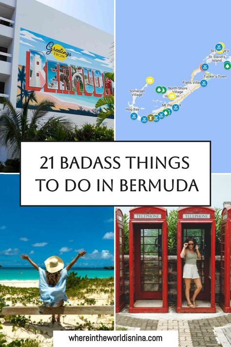 4 grid photos of bermuda Best Things To Do In Bermuda, What To Do In Bermuda, Bermuda Things To Do, Things To Do In Bermuda, Bermuda Vacation, Pink Sand Beaches, Hamilton Bermuda, Bermuda Island, Bermuda Travel