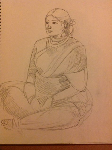 South Indian lady. Sitting pose. Figure art Sitting Human Figure Sketch, Lady Sitting Pose, Indian Sitting, Memory Drawing, Human Figure Sketches, Sitting Pose, Figure Art, Arabian Beauty, Sitting Poses