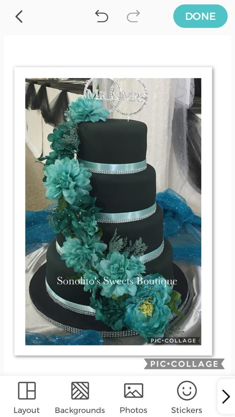 Black And Teal Wedding Cake, Teal And Black Wedding Ideas, Black And Teal Wedding Theme, Black And Turquoise Wedding, Teal And Black Wedding, Beach Wedding Turquoise, Turquoise Wedding Cake, Turquoise Wedding Theme, Teal Wedding Theme