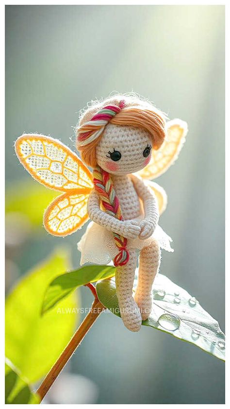 Amigurumi Fairy Crochet Free Pattern - Always Free Amigurumi Knitted Fairy Pattern, Crochet Fairy Free Pattern, Fairy Crochet Pattern Free, Crochet Bat, Hello Kitty Keychain, Rainbow Fairies, Crochet Fairy, Cute Fairy, Crochet Amigurumi Free Patterns