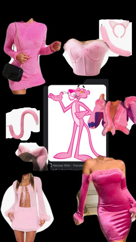 Pink Bodysuit Halloween Costume, Pink Wig Halloween Costume Ideas, Pink Panther And Inspector Costume, Pink Panther Couple Costume, Pink Panther Costume Women, Halloween Costumes Pink Dress, Characters With Pink Hair Halloween, Pink Panther Halloween, Pink Panther Costume