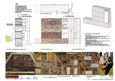 Gallery of Vallmora Park + Insect Hotel / Batlle i Roig Arquitectura - 14 Section Elevation, Mason Bee House, Bee Houses, Outdoor Learning Spaces, Insect Wall, Pocket Park, Insect Hotel, Barcelona Hotels, Architecture Sketchbook