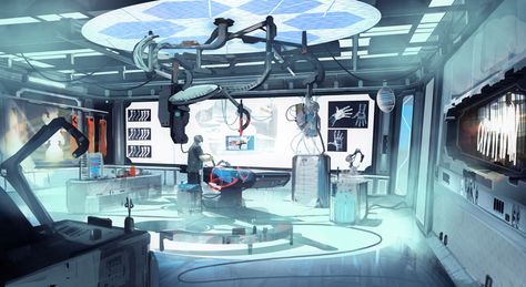 Cyberpunk Lab, Sci Fi Apartment, Scifi Lab, Underground Facility, Sci Fi Laboratory, Spaceship Interior, Orange Theory, Cyberpunk Aesthetic, Background Drawing