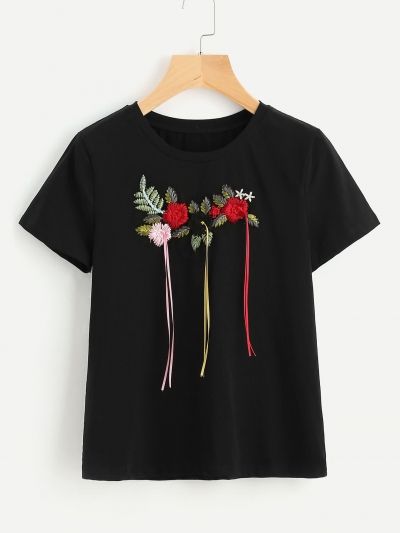 Embroidered Ribbon, Embroidery Tshirt, Hand Embroidery Patterns Flowers, Cute Shirt Designs, Embroidery On Clothes, Stylish Party Dresses, Embroidery Motifs, Old T Shirts, Tee Shirt Designs