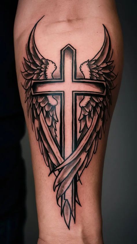 40+ cross tattoo Designs for men on forearm Crosses Tattoos For Men, Small Country Tattoos For Men, Mens Religous Tattoo Ideas, Boy Tattoos Men, Cross Tattoos For Men Neck, Cross With Sun Rays Tattoo, Christian Leg Tattoo, Men’s Cross Tattoos, Front Shin Tattoo Men