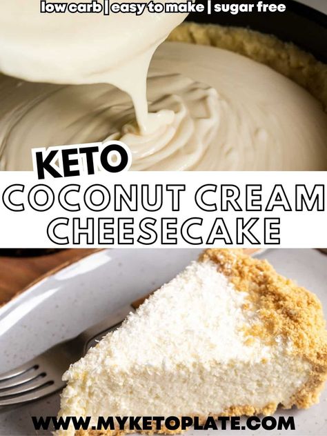 Learn how to make the best keto coconut cream cheesecake that melts in your mouth, and it's also extremely easy to make using a few ingredients. Coconut Cream Cheesecake, Coconut Milk Recipes Dessert, Coconut Cream Dessert, Gluten Free Cheesecake Recipes, Coconut Milk Dessert, Recipes With Coconut Cream, Coconut Cream Recipes, Sugar Free Frosting, Coconut Filling