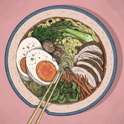 684 Likes, 34 Comments - Jim (@jim_spendlove) on Instagram: “🍜 _______________________________________ - - - - - - - - - - - - #illustrate #illustration…” Ramen Bowl Drawing, Ramen Painting, Ramen Illustration, Christina Lorre Drawings, Notion Board, Noodle Art, Ramen Food, Japanese Food Illustration, Poster Color Painting