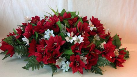 Flower Arrangements For Graves, Grave Flowers, Casket Sprays, Cemetery Decorations, Grave Decorations, Christmas Flower Arrangements, Diy Arrangements, Christmas Floral Arrangements, Memorial Flowers