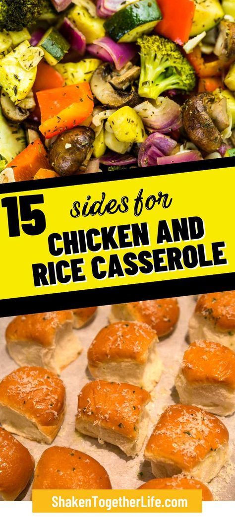 Wondering what to serve with chicken and rice casserole? These 15 side dishes are perfect alongside this classic comfort food dish! Sides With Chicken Casserole, Chicken And Rice Sides, Sides For Chicken Casserole, Side Dishes For Chicken Casserole, Southern Chicken And Rice, Ham And Rice Casserole, Chicken And Yellow Rice, Chicken And Dressing Casserole, Chicken Rice Bake