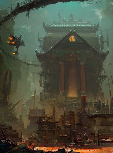 The scifi-fantasy-horror world of Su Jian Su Jian, Art Cyberpunk, Arte Cyberpunk, Have Inspiration, Fantasy City, Fantasy Places, Futuristic City, Art Et Illustration, Matte Painting