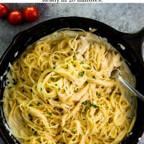 Just a single pot is all you need to prepare this Creamy Parmesan Garlic Pasta. Angel hair pasta simmers in this savory sauce for just five minutes, you'll never find a quicker or easier pasta recipe than this! | The Cozy Cook | #Parmesan #Pasta #OnePot #Garlic #Dinner #Italian #ComfortFood #Creamy #Meatless Pasta Angel Hair, The Cozy Cook, Garlic Parmesan Pasta, Cozy Cook, Creamy Parmesan, Angel Hair Pasta, Parmesan Pasta, Garlic Pasta, Healthy Pasta Recipes