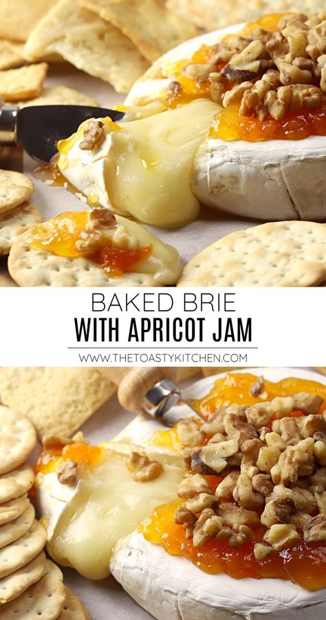 Brie Apricot Appetizer, Baked Brie Apricot Jam, Brie And Apricot Appetizer, Brea Cheese Recipes, Baked Brie Recipes With Jam, Brei Cheese Recipes, Baked Brie With Apricot Jam, Fall Baked Brie, Thanksgiving Staples