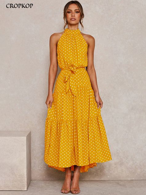 Summer Long Dress, Yellow Sundress, Strapless Summer Dress, 파티 드레스, Bohemian Maxi, Mid Calf Dresses, Bohemian Maxi Dress, Flower Print Dress, Polka Dress