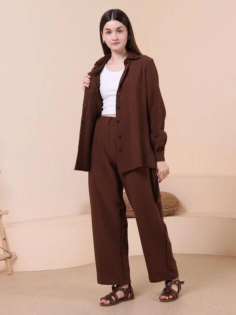 Brown Co Ord Outfit, Brown Co Ord Set, Co Ord Sets Two Pieces, Brown Two Piece Outfit, Brown Co Ord, Co Ords Outfits Two Pieces, Carrot Trousers, Brown Two Piece, Airport Travel Outfits