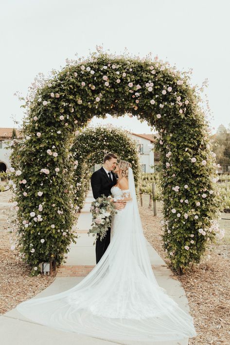 wedding dress, temecula wedding venue, ponte winery, vineyard wedding venue, floral wedding arch, groom inspiration, wedding bouquet, wedding day aesthetic, bridal hair & makeup, bride & groom photos, wedding inspo, cathedral wedding veil Wedding Day Aesthetic, Wedding Venue Floral, Floral Wedding Arch, Temecula Wedding Venues, Vineyard Wedding Venue, Cathedral Wedding Veil, Winery Vineyard, Temecula Wedding, Cathedral Wedding Veils