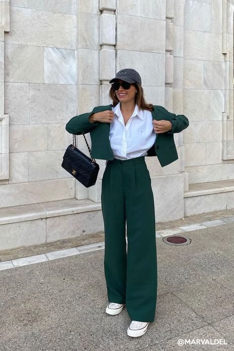 Crop Blazer Outfit, Deep Forest Green, Blazer Outfit, Classy Work Outfits, Deep Forest, Cropped Blazer, Blazer Outfits, Suit Pants, Business Casual Outfits