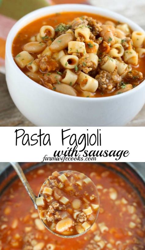 Mommy's Pasta Fagioli is a pasta and bean soup that includes sausage and is hearty enough to be served as an easy meal. #soup #easyrecipe Soup With Sausage, Pasta Fagioli Recipe, Pasta Fagioli Soup, Fagioli Soup, Pasta Fagioli, Veg Food, Turkey Soup, Food Fantasy, Easy Soup