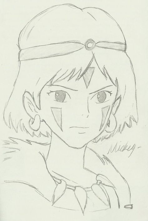 Princess Mononoke from Princess Mononoke. Studio Ghibli Sketch Drawings, Princess Mononoke Drawing, Princess Mononoke Art, Africa Drawing, Princess Sketches, Easy Sketches, Princess Drawings, Princess Mononoke, Drawing Tutorial Easy