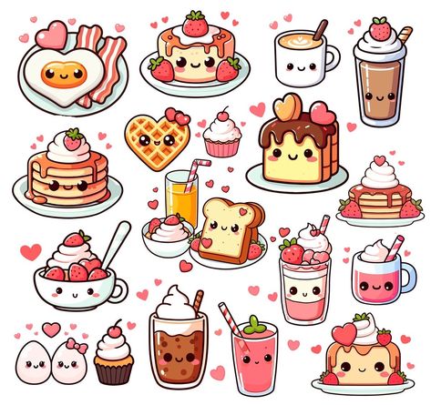 Food Doodle Art Illustrations, Kawaii Drawings Food, Cute Food Drawings Kawaii, 귀여운 음식 그림, Cute Easy Doodles, Cute Kawaii Animals, Cute Food Drawings, Easy Doodles Drawings, Cute Doodles Drawings