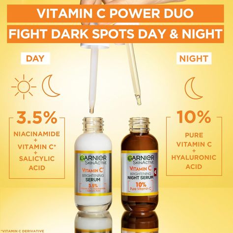 Garnier Vitamin C Serum for Face, Anti-Dark Spots & Brightening Serum, 3.5% Vitamin C, Niacinamide, Salicylic Acid & Lemon Extract, Brightening... Best Vitamin C Serum For Face, Garnier Vitamin C Serum, Dark Spot Serum, Best Vitamin C Serum, Skin Care Basics, Face Skin Care Routine, Easy Healthy Smoothies, Serum For Face, Garnier Skin Active