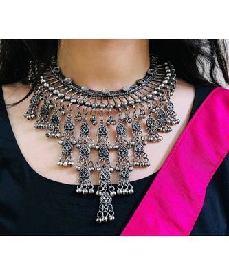 Afghani choker necklace Oxidised Silver Jewelry, Colorful Stones, German Silver Jewelry, Oxidized Necklace, Antique Silver Jewelry, Necklace Indian, Boho Choker, Artificial Jewellery, Oxidised Jewellery