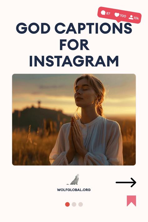 Promotional graphic for "God Captions for Instagram" featuring a woman praying in a field at sunset.
A checklist of inspirational phrases with check marks, offering more at wolf global dot org.
Promotional image featuring a happy woman with a laptop, advertising Instagram engagement services. Feeling Blessed Captions Instagram, Blessed Captions Instagram, God Captions For Instagram, Thank You Lord For Answered Prayers, God Captions, Humble Quotes, Short Verses, Captions For Instagram Posts, Jesus Wept