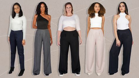 Wide Leg Pants For Curvy Women, Dress Pants For Curvy Women, Pants For Curvy Women, Hourglass Figure Dress, Wide Leg Trousers Outfit, Types Of Trousers, Dress Code Casual, Curvy Pants, Figure Dress