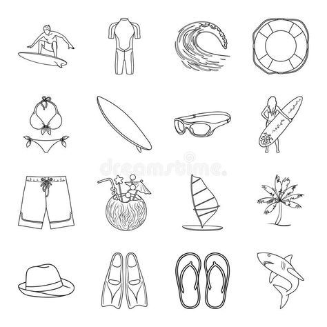 Surfing set icons in outline style. Big collection of surfing vector symbol stock illustration stock illustration Surf Symbols, Surfing Vector, Outline Design, Outline Designs, Big Book, Aspen, Vector Icons, Volleyball, Stock Illustration