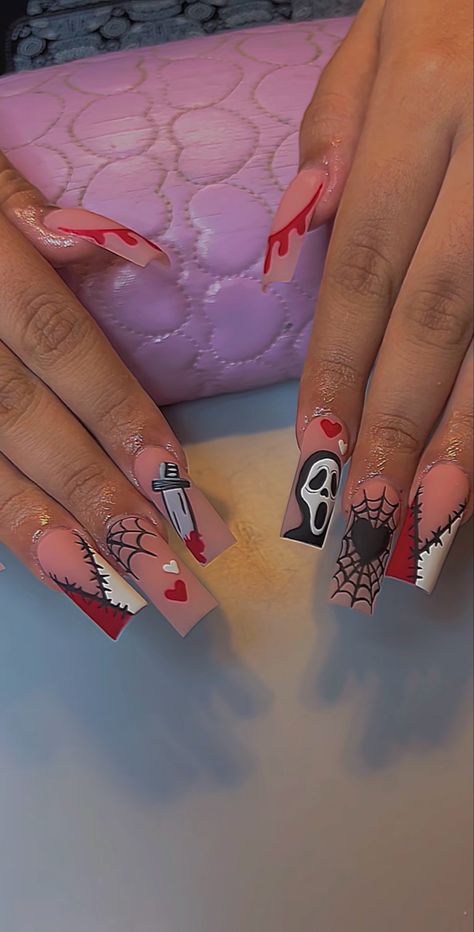 Nail Art Designs 2023, Halloween Nail Art Ideas, Nail Art Halloween, Holloween Nails, Halloween Acrylic Nails, Acrylic Nail Set, Long Acrylic Nail Designs, Hard Nails, Diy Acrylic Nails