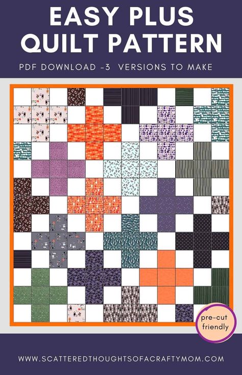 This easy to make free plus quilt pattern is a modern take on the fast and easy plus quilt. This beginner friendly quilt pattern comes together super fast so you can enjoy your creation immediately. The pdf pattern is available as a lap size quilt with three different versions! Choose the one you like best and get to quilting! Plus Quilt Pattern, Quilt Math, Quilt Beginner, Quilting Math, Simple Quilt, Sew Quilt, Plus Quilt, Beginner Quilt, Charm Squares