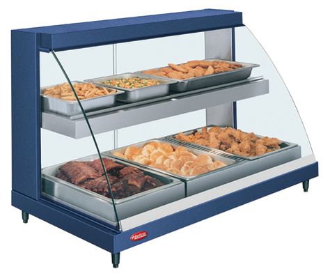 Hatco's Glo-Ray® Designer Heated Display Case (GRCD/GRCDH Series) combines a thermostatically-controlled heated base and infrared overhead heating to hold hot foods at safe-serving temperatures for extended periods of time. Hot Food Display, Pizza Display, Food Warmer Display, Food Showcase, Glass Exterior, Food Cart Design, Food Retail, Commercial Kitchen Equipment, Countertop Design