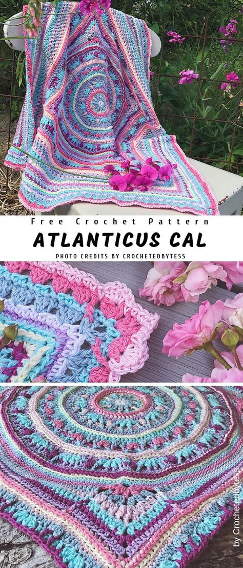 Atlanticus CAL Crochet Blanket Ideas - Pattern Center Cal Crochet, Crochet Mandala Pattern, Afghan Crochet, Haken Baby, Crochet Square Patterns, Crochet Mandala, Crochet Stitches Patterns, Afghan Crochet Patterns, Crochet Squares