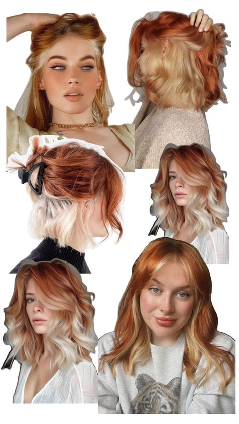 Hair Styles For Money Piece, Strawberry Blonde And Red Hair, Styling Red Hair Outfits, Copper Calico Hair, Peekaboo Hair Color Copper, Colored Hair Pale Skin, Ginger Hair Color Dye, Hair Dye Ideas Pale Skin, White And Copper Hair