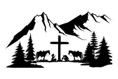 Top Rated Cowboy Cowgirl Praying Kneeling Scene Cross Decal Window Bumper Sticker 2 Sizes, Top Home Decor Country Decals, Cross Drawings, Praying Kneeling, Cowboy Stickers, Western Drawings, Botticelli Angel, Cowboy Prayer, Cowboy Cross, Western Logo