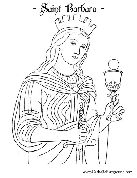 Saint Barbara Tattoo, Drawing Notes, Saints For Kids, Cross Coloring Page, St Barbara, Saint Coloring, Saint Barbara, Saints Days, December 4th