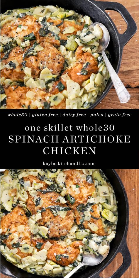 Breaded Chicken Recipes, Spinach Artichoke Chicken, Refined Sugar Free Recipes, Artichoke Chicken, Artichoke Recipes, Favorite Recipes Dinner, Whole30 Recipes, Easy Lunch Recipes, Spinach Artichoke