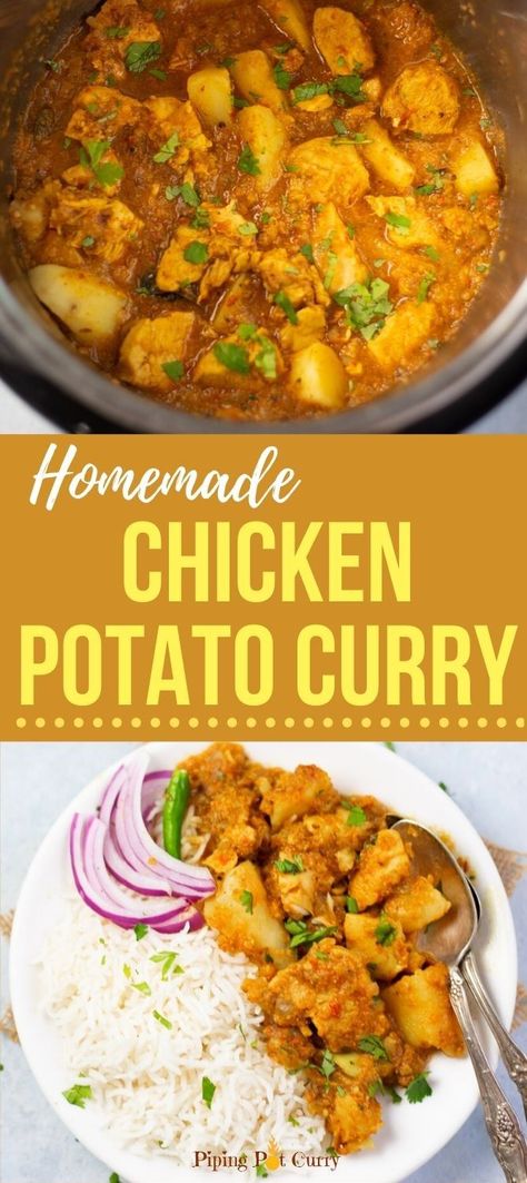 Aloo Chicken, Chicken And Potato Curry, Serve Over Rice, Chicken Potato, Sweet Potato Curry, Healthy Weeknight Meals, Potato Curry, Instant Pot Recipes Chicken, Chicken Potatoes