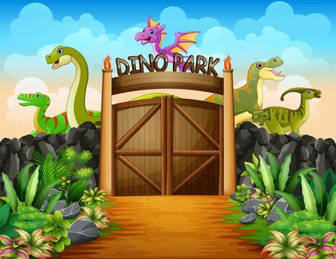 Park Illustration, Dino Park, Mobile Wallpaper Android, Cartoon Background, Animated Images, Mobile Wallpaper, Android Wallpaper, Theme Park, Dinosaurs