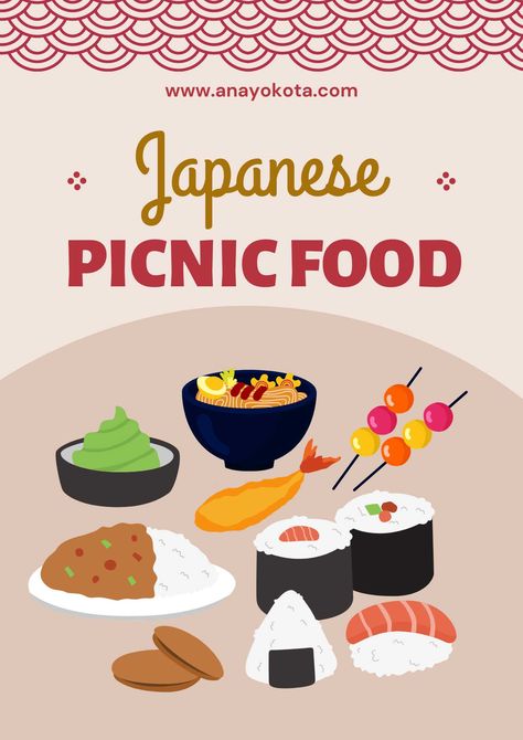 Picnic Food Ideas Japanese, Asian Picnic Food Ideas, Japanese Summer Food, Japanese Picnic Food, Asian Picnic, Japanese Potluck, Japanese Picnic, Top Food Recipes, Bento Picnic