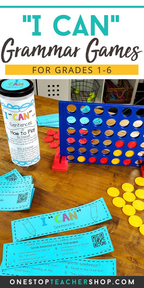 I CAN Grammar Games are engaging, rigorous, and fun! These grammar practice activities cover all grammar standards and word study! Perfect for Grammar Review, Literacy Centers, or Guided Reading Activities! Helps teachers with progress monitoring. Now Available for 1st, 2nd, 3rd, 4th, 5th, and 6th grade. Games For Grade 1, Writing Binder, Fun Reading Activities, Grammar Review, Binder Ideas, Grammar Games, Writing Games, Good Grammar, Best Essay Writing Service