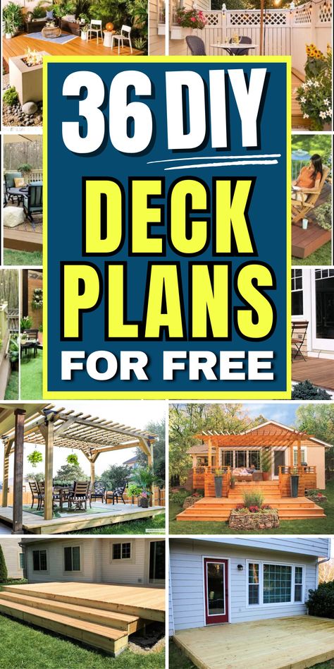 36 Budget-Friendly DIY Deck Plans You Can Try Tiny House Porch Decks, Diy Backyard Deck Ideas, Diy Deck Ideas On A Budget, Backyard Deck Ideas On A Budget, Small Deck Designs, Back Deck Designs, Floating Deck Plans, Wood Deck Plans, Free Deck Plans