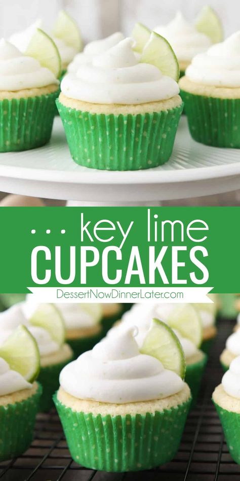 Key Lime Cupcakes are light, moist, tangy, and sweet. With zest and key lime juice in both the cake and frosting. You'll love this citrus dessert! Lime Cupcakes Easy, Light Cupcakes Recipe, Citrus Cupcake Recipes, Advanced Desserts, Key Lime Cupcakes Recipe, Key Lime Frosting, Citrus Cupcakes, Key Lime Dessert Recipes, Grad Cupcakes