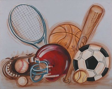 Would love to have Joe paint this on the wall! Sports Themed Bedroom, Sports Festival, Popular Artwork, Baseball Room, Wall Art For Kids, Interior Design Guide, Sports Room, Board Decoration, Sports Day